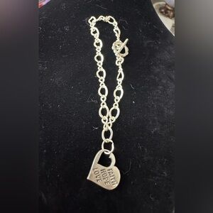 Sterling silver Faith Hope and love heart charm Toggle bracelet Sz  7.25 ~ 9.47g